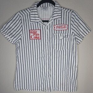 Coca Cola Coke Women's Button Down Short Sleeve Striped Shirt - Size Medium